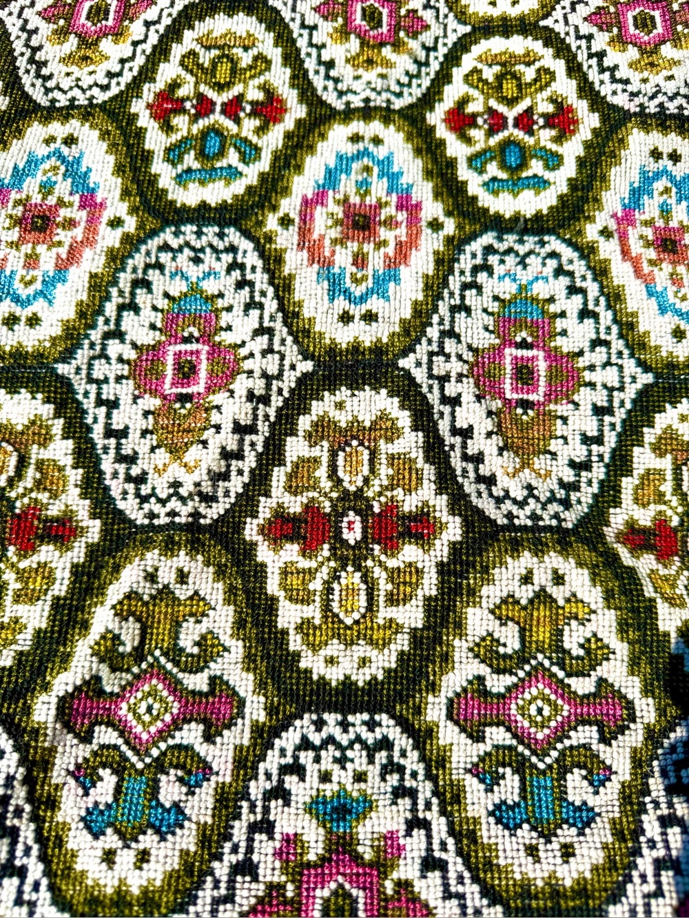 1960s TAPESTRY FABRIC REMNANT Needlepoint Vintage Upholstery Boots Coat Sewing